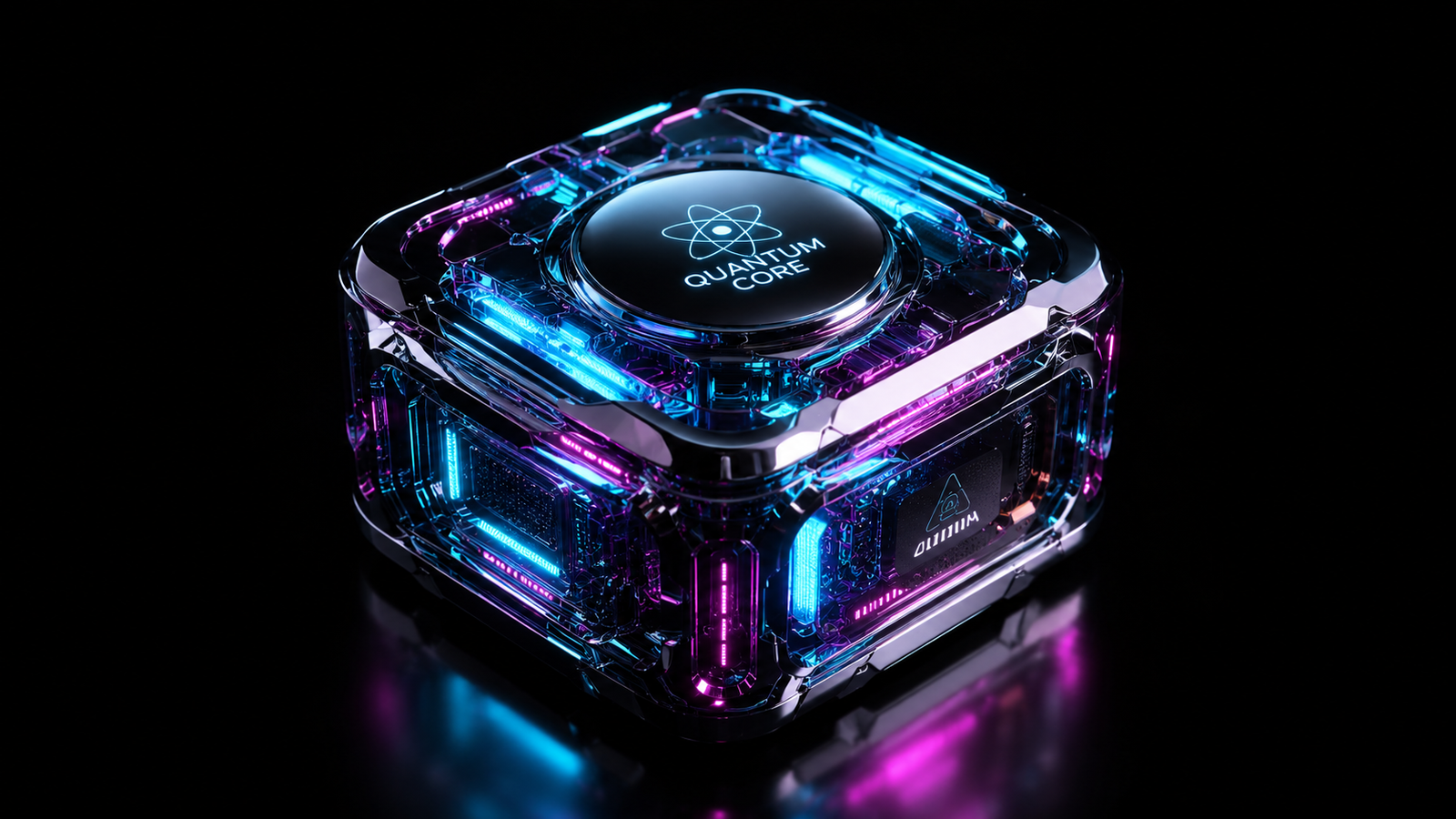 Hyper-realistic 3D cinematic quantum core representing Digipredicts AI content generation services