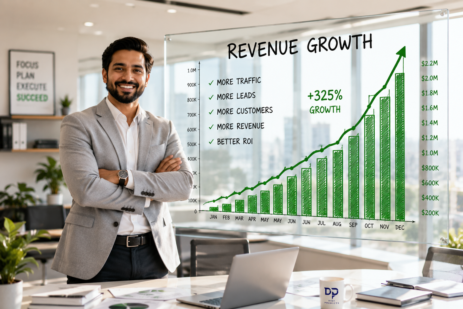 Successful corporate professional scaling business revenue using Enterprise Digital Marketing Services by Digipredicts